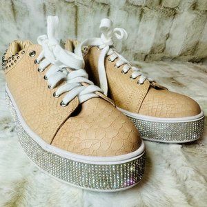 Pazzle Nude Rhinestone & Stud Collar Platform Sneakers
